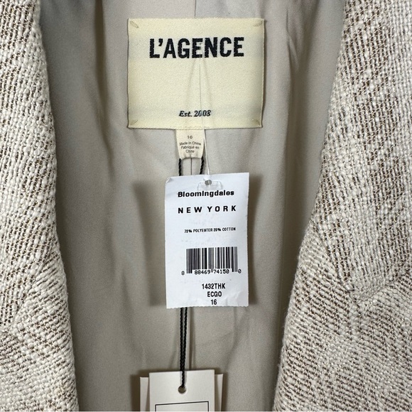 L’AGENCE Kenzie Double Breasted Blazer Shoulder Pads Ecru-Gold Check 16 NWT - Picture 7 of 13